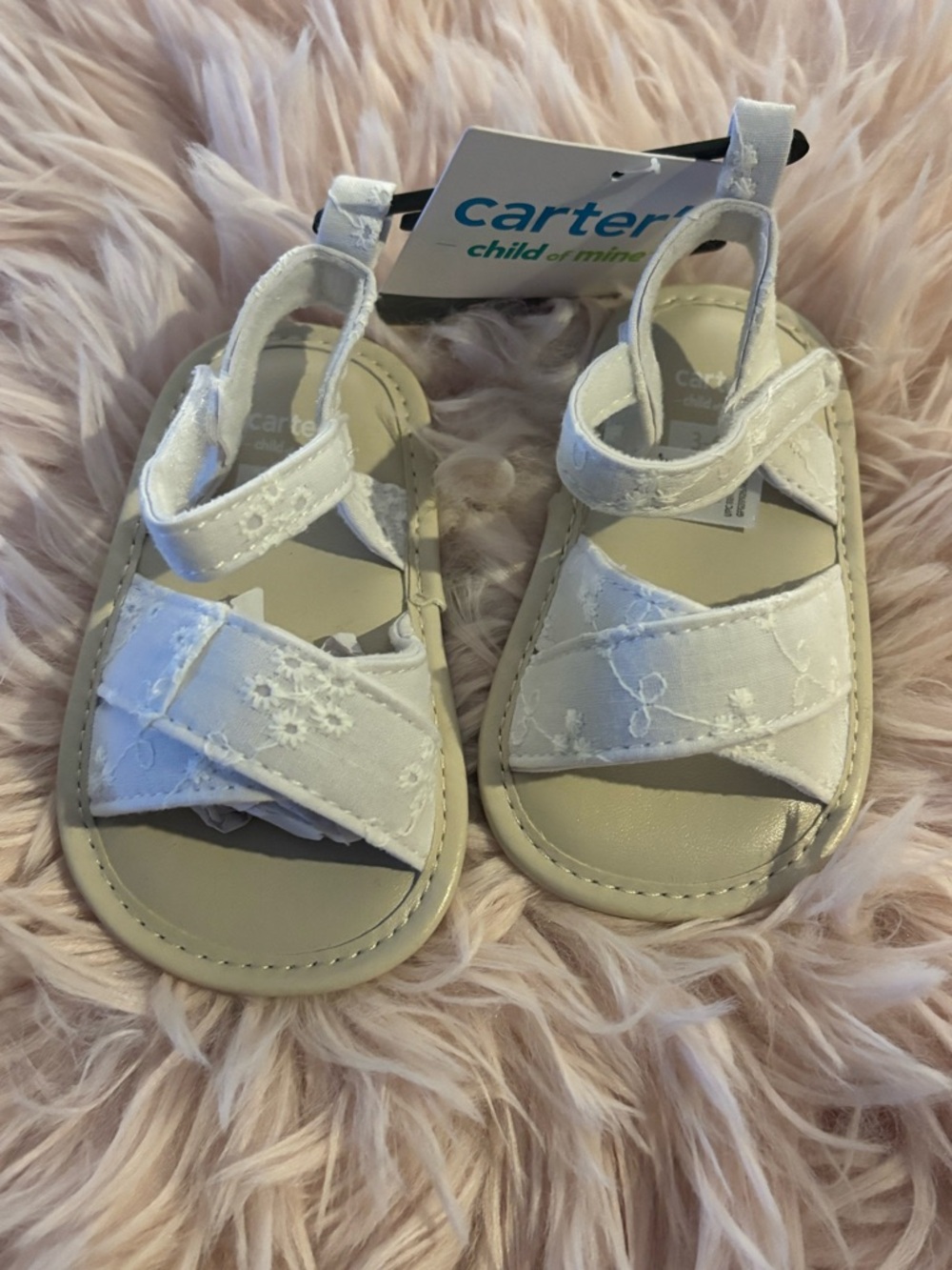 Carter's White Floral Embroidered Infant Sandals- mittens included